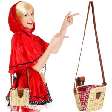 Imagem de Abbylike Cesta de vime transversal bolsa de vime embreagem guingão cesta de piquenique acessório de fantasia feminina bolsa boho bolsa embreagem tecido bolsa de palha para fantasias de Halloween