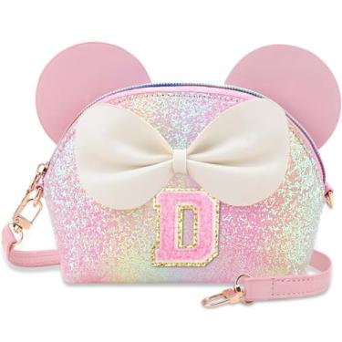 Imagem de Kejea Bolsa infantil para presentes infantis - Carteira de princesa, bolsa tiracolo com flores de pérolas, bolsas de ombro fofas com inicial, Glitter Rainbow