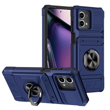 Imagem de SORAKA Capa para Motorola Moto G Stylus 5G 2023 com suporte de anel para cartão de metal compatível com suporte magnético para celular para carro capa de proteção contra choque e queda azul