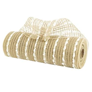 Imagem de MEEDEE Fita de malha de juta natural e neve branca Deco Rolos de 25 cm Fita de malha de juta para grinaldas, árvore de Natal, guirlanda, escada, caixa de correio, peça central, decoração (30 pés)