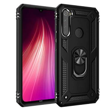 Imagem de SORAKA Capa para Xiaomi Redmi Note 8 com suporte de anel capa armadura Redmi Note 8 capa traseira de policarbonato rígido com placa de metal para suporte magnético de telefone carro preto