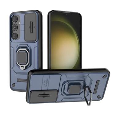 Imagem de SORAKA Capa para Samsung Galaxy S24 Plus com suporte para anel e tampa deslizante para câmera Capa Samsung Galaxy S24 Plus com placa de metal para suporte magnético Capa de camada dupla em PC e TPU