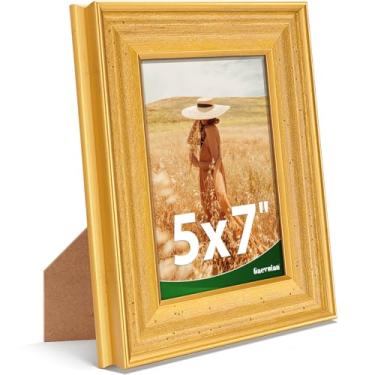 Imagem de Gaevuian Porta-retrato 12 x 18 cm, acabamento antigo, moldura para fotos 12 x 18 cm com vidro temperado para parede ou mesa, decoração de parede emoldurada vintage, 12 x 18 cm, ouro, 1 pacote