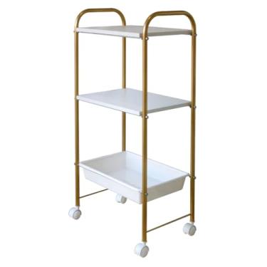 Imagem de Carrinho Mesa Auxiliar Estética 2 tampos e 1 Bandeja Estética Dourado