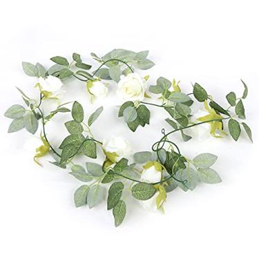 Imagem de Flores de videira de rosas falsas plantas flor de rosa artificial videira flor pendurada guirlandas de rosas para casa hotel escritório festa de casamento [branco] flores artificiais