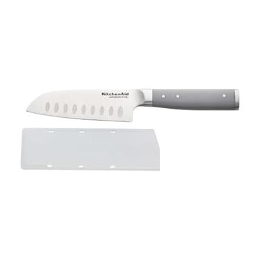 Imagem de KitchenAid Capa Gourmet Forjada Santoku Personalizada, Faca de Cozinha Afiada, Lâmina de Aço Inoxidável Japonês de Alto Carbono, 12 cm, Cinza