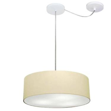 Imagem de Lustre Pendente Cilíndrico Com Desvio De Centro Vivare Md-4255 Cúpula Em Tecido 40x15cm - Bivolt Algodão-crú 127/220v