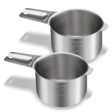 Imagem de Conjunto de 2 copos medidores de aço inoxidável de 240 ml, 227 ml, copos medidores de alimentos secos úmidos, controle de porção, colher de comida de cachorro de metal para utensílios de cozinha