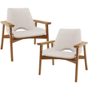 Imagem de Kit 02 Poltronas Decorativa Para Sala de Estar Living Base Madeira Becker L02 Linho Cru - Lyam Decor