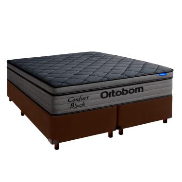 Imagem de Cama Box Marrom + Colchão King Confort Black Espuma Soft Gel Ortobom