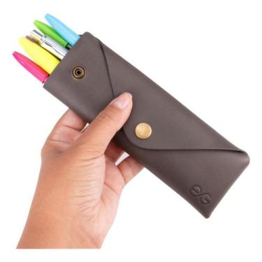 Imagem de Estojo Escolar Executivo Porta Caneta Lápis 100% Couro Legítimo - ELLO