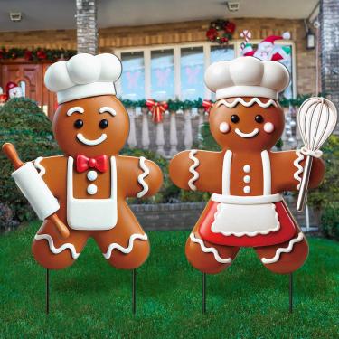 Imagem de Memorywuu Pacote com 2 estacas de Natal, estacas de metal, placa 3D para meninos e meninas, decorações de Natal ao ar livre, enfeite de inverno, gramado, caminho, jardim, (adorável)