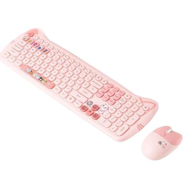 Imagem de TISHLED Combo de teclado e mouse sem fio, lindo conjunto de teclado de membrana de 110 teclas e mouse óptico de 4 teclas para Win/Mac/PC/laptop, baterias incluídas, rosa doce