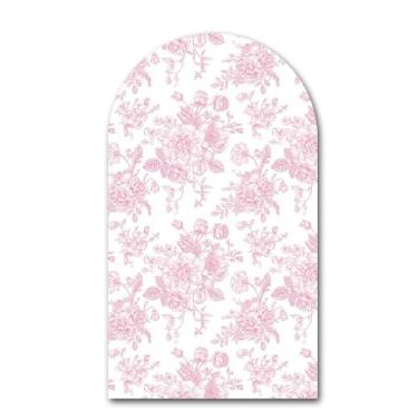 Imagem de Iydamc Capa de fundo arqueada floral rosa pêssego dupla face com arco elástico para meninas, aniversário, chá de bebê, decoração de festa de festa (sem suporte!)