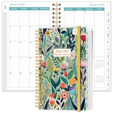 Imagem de Agenda mensal 2026-2027 - outubro de 2025 - junho de 2027, duas páginas por mês, calendário mensal 18 com abas, encadernação forte de fio duplo, bolso interno, 9,5 cm x 16,5 cm, flor-C