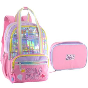 Imagem de Kit Mochila Candy Colorido Estrela Holográfico Com Chaveiro Pompom Estojo Box Juvenil (MF8239-ROSA)