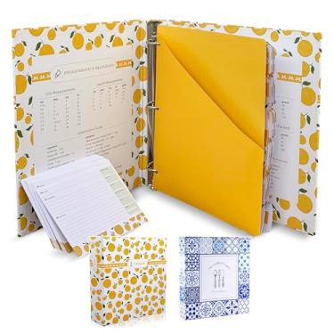 Imagem de Fichário organizador de receitas de frutas de inspiração vintage | Guardador de livro de receitas de cozinha com 3 anéis | 6 divisórias com abas | 50 cartões de receita coordenados | Diário com