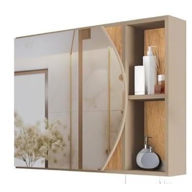 Imagem de Armário de Banheiro com Espelho e Prateleira, Móvel para Banheiro no Estilo Moderno, Gabinete Organizador para Lavabo(Fendi Flex)