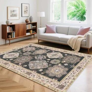 Imagem de Vhong Boho Area Rugs Vintage Lavável Neutro Moderno Azul e Laranja 3x5 Antiderrapante Pequeno Tapete para Sala de Estar Sala de Jantar Quarto Casa de Fazenda