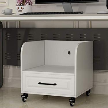 Imagem de Suporte de impressão sob a mesa, suporte de impressora, moldura principal de CPU com gavetas de gerenciamento e armazenamento de cabos, mesa de impressora com 4 rodas e mecanismo de bloqueio para mesa