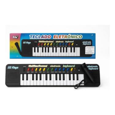 Imagem de Piano Teclado Musical Infantil Microfone Karaoke 32 teclas Brinquedo Educativo preto