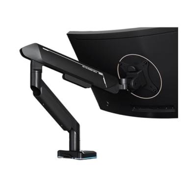 Imagem de Suporte de monitor único braço de montagem para monitor, suporta telas de 17 a 42 polegadas e 15 kg, suporte de mola a gás ajustável com 31 modos de iluminação RGB e porta USB, braçadeira C e ilhós
