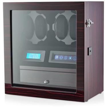 Imagem de Caixa, Estojo Rotativo Automático para Relógios com Luz e Painel de Controle, 4 Lugares, LEADER WATCH WINDERS X205, Preto