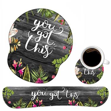 Imagem de Conjunto de descanso de pulso para teclado e mouse pad de apoio de pulso com porta-copos You Got This Inspirational Quote Suporte de mouse pad com base de poliuretano antiderrapante para computador, laptop, escritório, trabalho, estudo