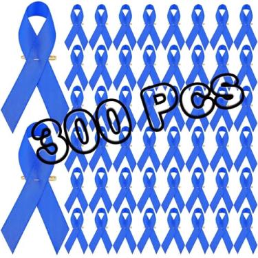 Imagem de 300 alfinetes de fita azul alfinetes de abuso infantil fitas de conscientização de cetim com alfinetes de segurança Alfinetes de sobrevivente de conscientização do câncer de próstata a granel