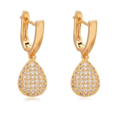 Imagem de DEYOUM Brincos de argola em forma de gota para mulheres, modernos banhados a ouro 14 K, strass, zircônia cúbica, gota, gota, pingente, pingente, argola, brincos elegantes e modernos, presentes, Medium