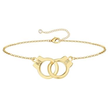 Imagem de M MOOHAM Pulseiras de algema com inicial para mulheres e meninas – presentes para mãe, filha, irmã, casais, pulseiras de amizade, banhado a ouro 14 K, pulseira de duas letras, joias, presentes de