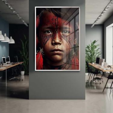 Imagem de Quadro Decorativo com Moldura e Acrilico Cristal Vidro Indio Rosto Amazonas Sala Quarto Hall
