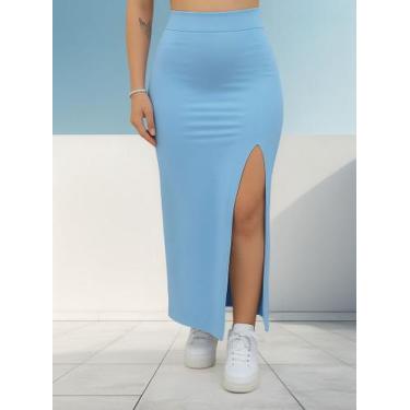 Imagem de Saia Feminina Midi Com Fenda Lateral Cintura Alta Plus Size - NoBrand,