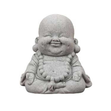 Imagem de SEEK RARE Mini monge estátua de Buda estátuas de arenito monge zen estátua rezando esculturas para riqueza boa sorte decoração Feng Shui casa aquário aquário jardim (estilo 17)