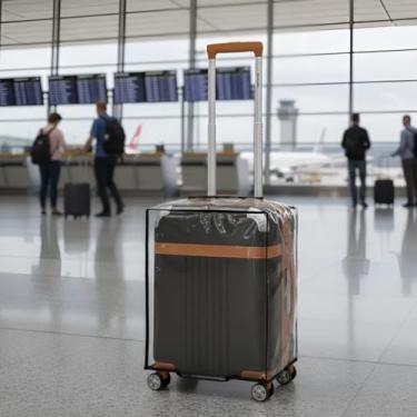 Imagem de Capa Protetora de Mala de Viagem + Saquinho Organizador com Zíper - Pvc Cristal Transparente Grosso Resistente - P/M/G - Prova D'água poeira sujeira Arranhões Diminui o Impacto (Branco, Pequeno)