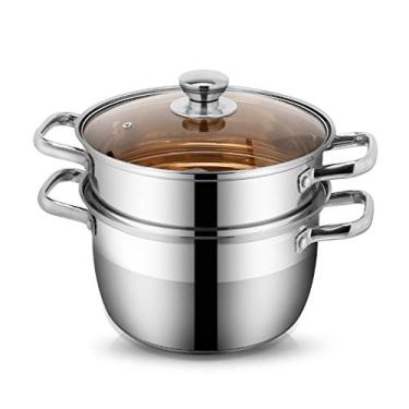 Imagem de RAUGAJ Panelas, panela a vapor de 2 camadas de aço inoxidável/panelas de estoque, panela de estoque com cesta de vaporizador, tampa de vidro temperado, fundo composto/32 x 22 cm/32 x 22 cm