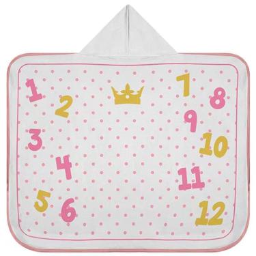 Imagem de Toalha Capuz Tecebem Baby Mesversario Felpudo Estampada com Viés Kinder 70cm90cm Rosa