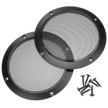 Imagem de QWORK Capa de grade de alto-falante redonda de malha de metal de 16,5 cm, aço laminado a frio com anel de plástico ABS, grades decorativas de alto-falante de rádio universal, capa protetora de malha
