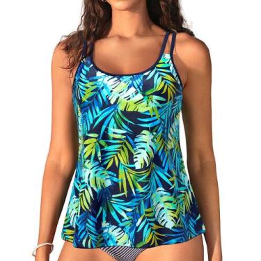 Imagem de Camiseta Tankini Talisea 2025 para roupas de banho femininas Blue Leav