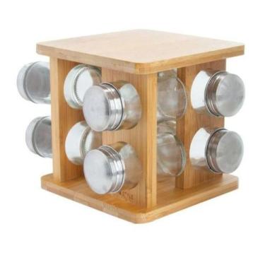 Imagem de Porta Condimentos Giratório Em Bambu 8 Peças - Mimo Style