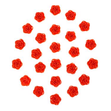 Imagem de Kit C/24 Miçangas em Resina Flor Rosa Vermelha 2 cm