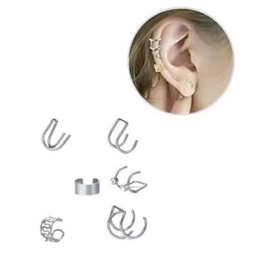 Imagem de Kit 6 Brincos Femininos de Pressão  Piercing Orelha Banhado na Cor Our