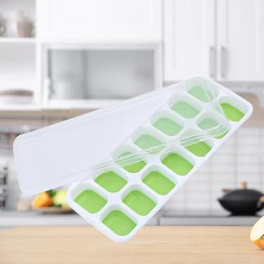 Imagem de Bandeja de silicone para cubos de gelo com tampa – Molde de freezer de 14 cavidades para bebidas, caldo, vitaminas – Recipiente reutilizável de grau alimentício verde maçã