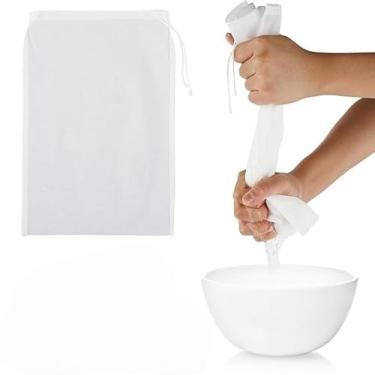 Imagem de 2 peças de saco de leite de nozes de nylon, 30 x 20 cm, pano de queijo de malha fina, coador de alimentos reutilizável para coar suco, café, iogurte, chá