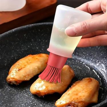 Imagem de 1 peça de pincéis de silicone multiuso: escova de garrafa de óleo com tampa, ideal para churrasco, pastelaria e uso na cozinha, vermelho