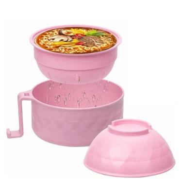 Imagem de 1 - Conjunto de tigela de ramen com pauzinhos: micro-ondas e lava-louças - seguro, ideal para macarrão instantâneo, perfeito para dormitórios (rosa)
