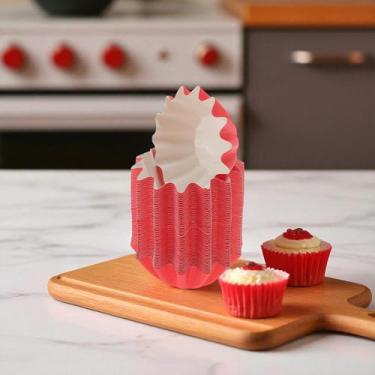 Imagem de Generic 50 peças de forros de cupcake grandes plissados copos descartáveis para assar cartolina revestimento PET vermelho 4,5 x 3 cm