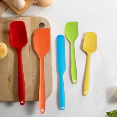 Imagem de Conjunto de 5 peças de silicone para assar incluindo espátula, raspador e espalhador, utensílios multicoloridos resistentes ao calor para cozinhar