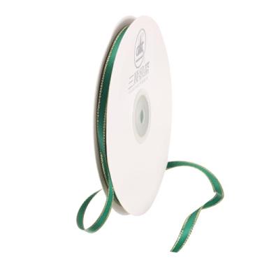 Imagem de Fita de cetim verde de 1/10.2 cm, 50 metros com borda dourada, fita sólida de poliéster dupla face para presente de embrulho de grinalda de casamento, acessórios de buquê