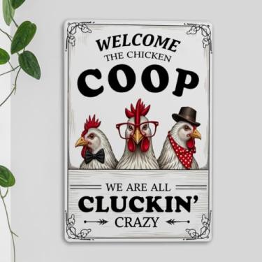 Imagem de Sinais engraçados de galinha de metal em lata, presentes de galinha, placas de galinha para quintal, quintal, decoração de galinheiro, decoração de galinheiro Bem-vindo ao nosso galinheiro